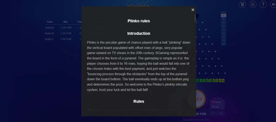Juego Plinko